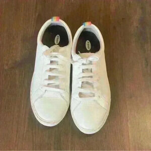 White Sneakers Size women 8.5 Rainbow trim on low top white sneakers
